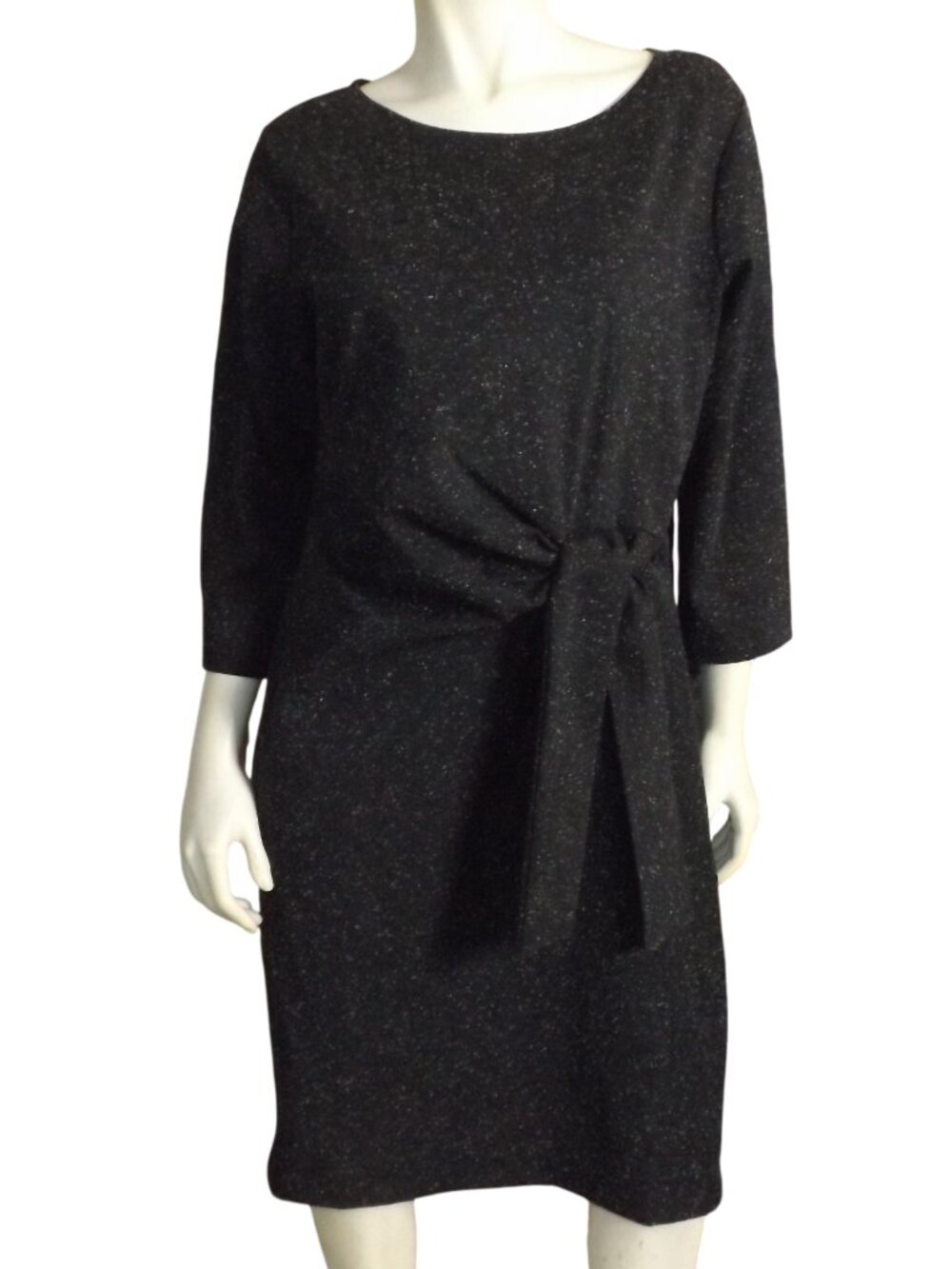 new LIZ CLAIBORNE Dress, L, Charcoal/White speckles, Tie front, 3/4 sleeve